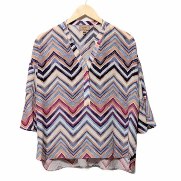 KACHEL 100% Silk Chevron Petal Sleeve Top XL - Picture 2 of 9